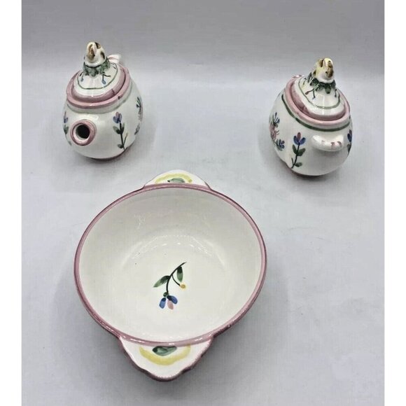 VTG The Haldon Group BUNNY RABBIT FLORAL Ceramic Sugar Creamer Bowl 1990 Cottage - Picture 2 of 16